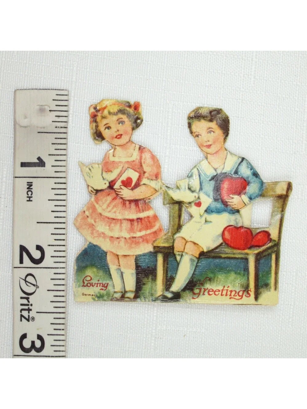 Vintage Valentine Die Cut Stand Up Victorian Girl Boy Germany 1920-30s UNSIGNED